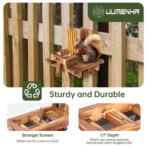 Squirrel Feeder for Outside Funny, Carbonized Wood Squirrel Picnic Table Feed... - Picture 4 of 6