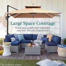 10'x10' Heavy Duty Cantilever Patio Umbrella with Solar LED Lights,Weighted Base