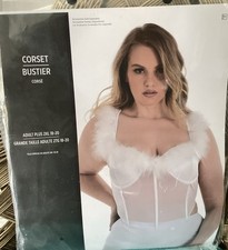 CORSET/BUSTIER COSTUME ACCESSORY ADULT PLUS 2XL 18-20 ANGEL WHITE/FEATHERS
