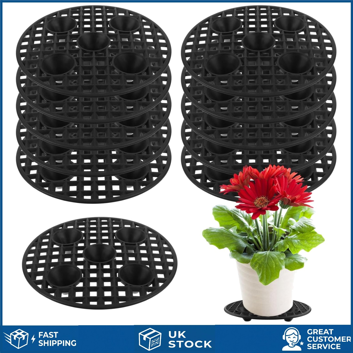 Durable Round Plant Level Pot Elevator Risers Black 12 Inch 12 Pack