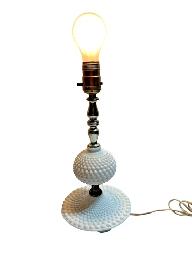 Vintage White Milk Glass Hobnail Table Desk Lamp Working 12.5"