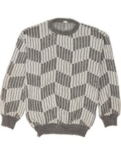 VINTAGE Mens Crew Neck Jumper Sweater IT 54 XL Grey Geometric Acrylic DT49