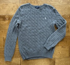 Polo Ralph Lauren Pullover Sweater Cotton Cable Knit Crew Neck Gray Silver Large