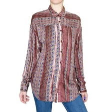 Doe & Rae Red & Purple Abstract Printed Button Down Blouse