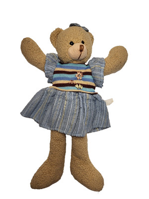 Clean VTG Kellytoy Soft Teddy Bear Brown BlueDress Stuffed Animal Toy 15 in