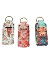 Highland Cow Keychain Set of 3 - Floral  Butterfly Designs slit for lipstick