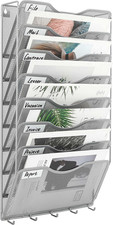 Wall Mount File Organizer with Key Hooks 8 Pocket Vertical Mesh Hanging Wall Fil
