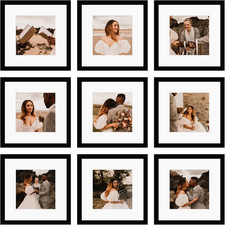 12X12 Picture Frame Set of 9, Display Pictures 8X8 with Mat or 12X12 without Mat