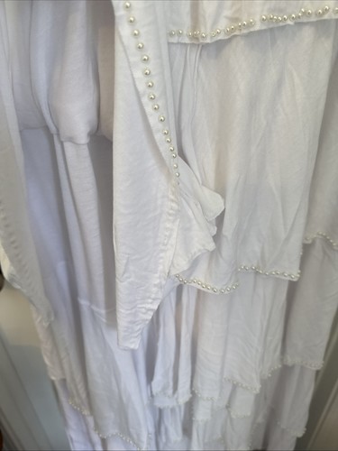 Ashro Maxi Dress Plus 3X White Pearl Accents Tiers Cruise Sleeveless - Picture 3 of 9