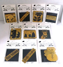 10 Vintage Brass Embossing Stencils Floral Spring Holiday Teddy Bear Made in USA