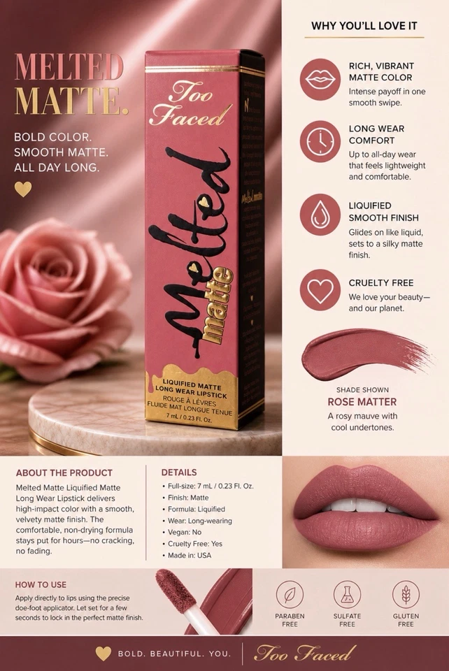 Too Faced Melted Matte Liquified Long Wear Lipstick - Sell Out - Brand New - Image 3 of 3