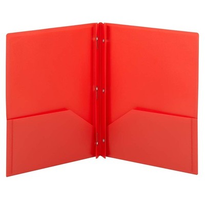 Red Poly TwoPocket File Folder ThreeHole Punch Prong Fasteners 3 PCS