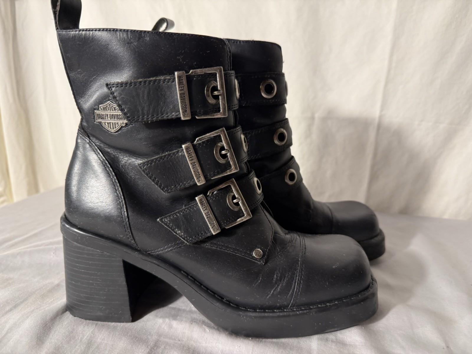 Cute Harley Davidson Motorcycle Boots zip up  Buckle High Heel Size 6.5