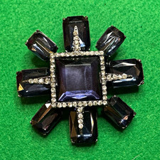 Blue Crystal Rhinestone Starburst Brooch Pin, Silver Tone Prong Set, 2 in