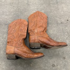 J.Chisholm Cowboy Boots Vintage Ostrich Leather Brown 9.5 D USA Made