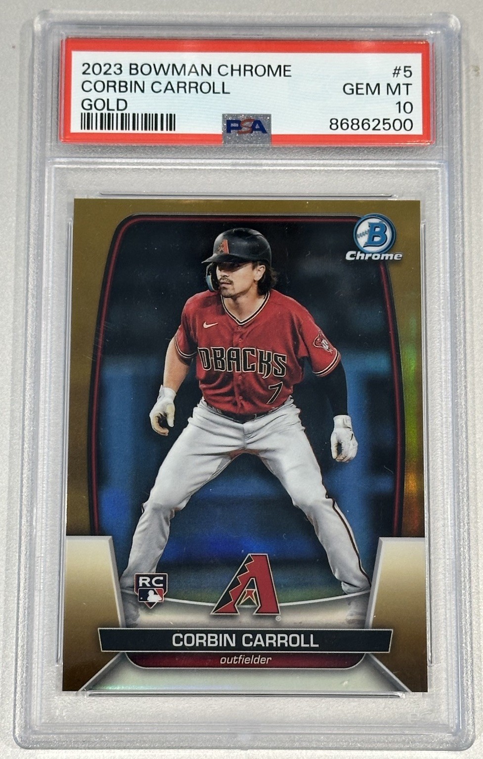 2023 Bowman Chrome Corbin Carroll Gold Refractor /50 PSA 10 RC Diamondbacks #5