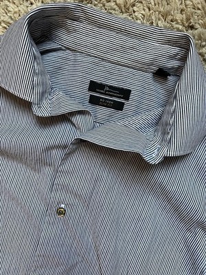 Marc Anthony No Iron Slim Fit Black & White Stripe Button Down Men s 16.5 34-35