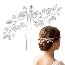 Wedding Pearl Hair Pin 12 x 8 cm Silver Leaf Bridal Hair Clips Accessories