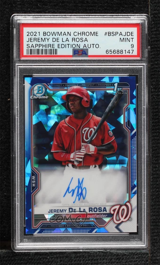 2021 Bowman Sapphire Edition Chrome Prospects Jeremy De La Rosa PSA 9 Auto 02le