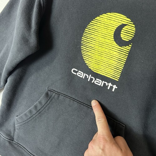 Carhartt Long Sleeve Hoodie Youth Kids Boy's Size Medium Black Big Logo STAINED - Picture 4 of 10