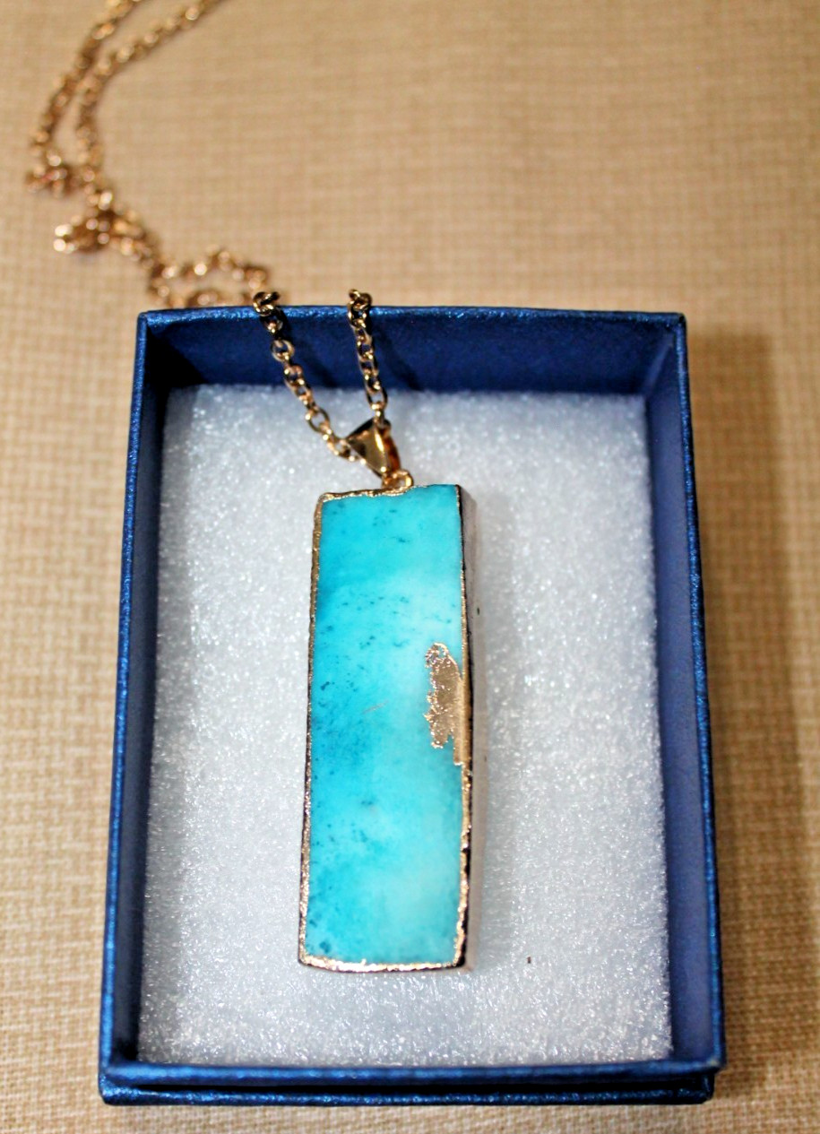 Turquoise Rectangular Crystal 24" Necklace - image 2