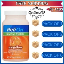 Relion Glucose Tablets, Orange Flavor, Fat-Sodium-gluten-caffeine Free, 50 Count