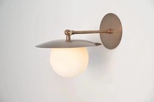 Mid-Century Modern Brass Wall Sconce with Handmade Minimal Globe Wall Light