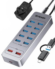Powered USB Hub 13 Port USB 3.0 Data Hub with 10*USB 3.0 Ports 2*USB A Charging