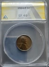 1924 D Wheat Penny Certified EF 40 by Anacs. Beautiful Coin.