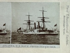 Stereoview Card “Atlanta, US Navy Protected Cruiser” Loeffler Liberty Brand 1898
