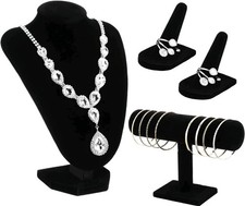 4 Pcs Velvet Jewelry Display Set Necklace Bust Bracelet Organizer 2 Ring Holders
