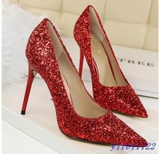 Elegant Women's Glitter Pumps High Heels Pointed Toe Shoes Wedding Party Formal