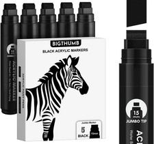 Poster Markers Jumbo: 5 Pcs 15mm Wide Tip Thick Acrylic Paint Pen Large Black