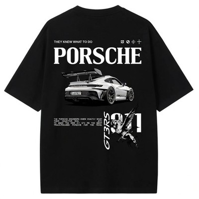 Porsche 911 GT3 RS White Supercar Streetwear Double Sided Graphic Tee T-Shirt