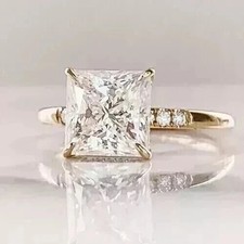 3CT Princess-Cut Moissanite Solitaire Engagement Ring 14K Yellow Gold Plated