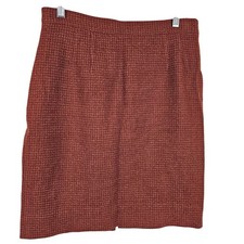 VTG Rust Orange Houndstooth Italian Wool Pencil Skirt Retro Academia Preppy 12