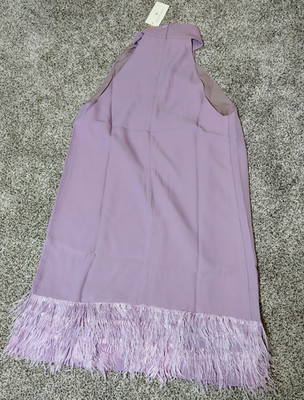 Palmbeach Purple Halter Sleeveless Shift Dress Fringe Hem Short Size M