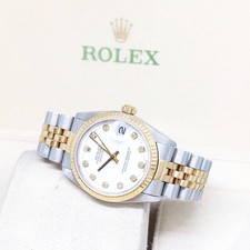 Rolex 31mm 18K Half Yellow Gold White Diamonds Dial Datejust REF: 68273