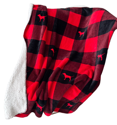 NWT 1 VICTORIA'S SECRET PINK BLACK & RED PLAIDED SHERPA BLANKET 50