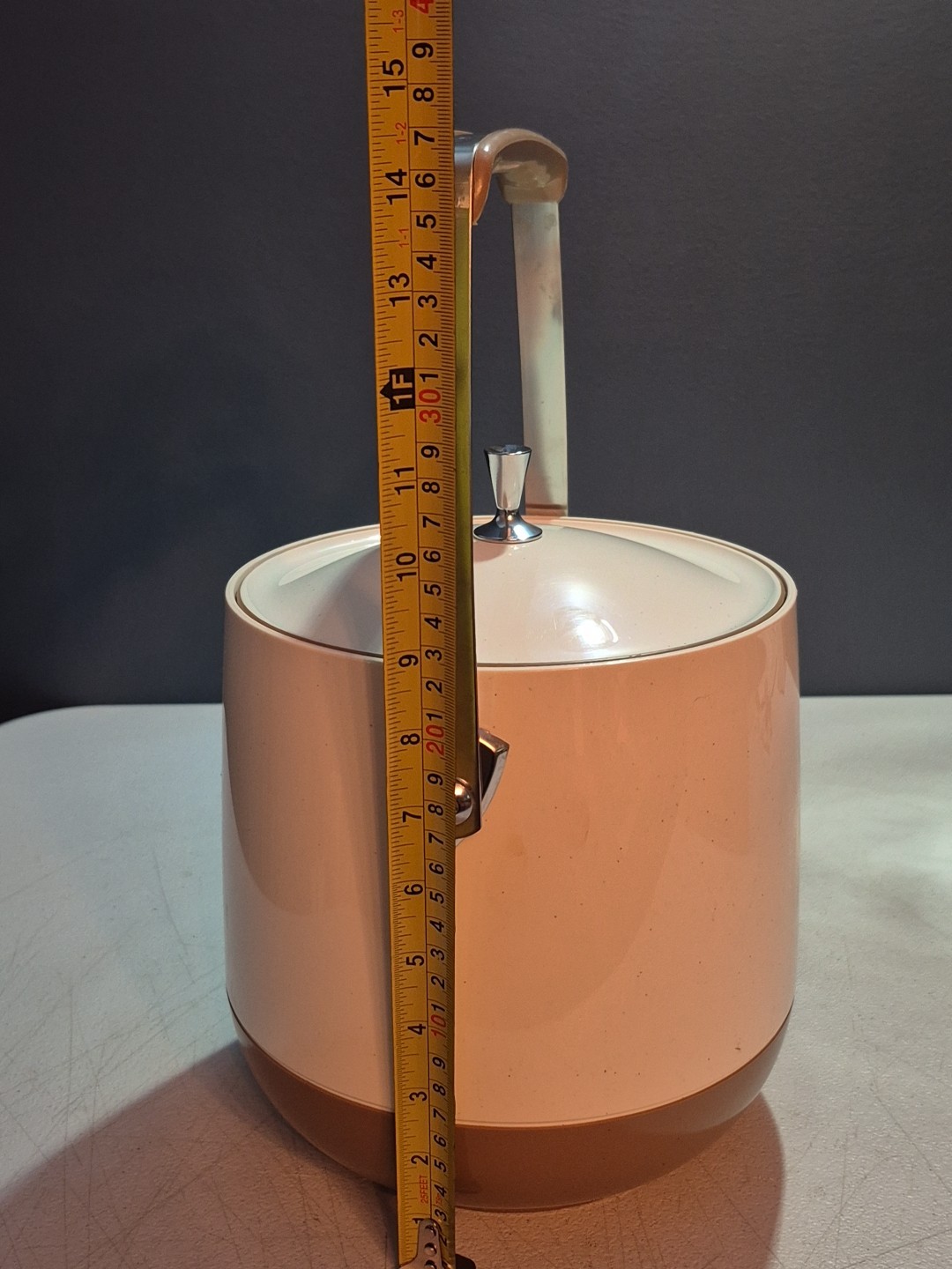 MCM Cream/Brown BOPP-DECKER VACRON Vintage Ice Bucket w/ Chrome Handle