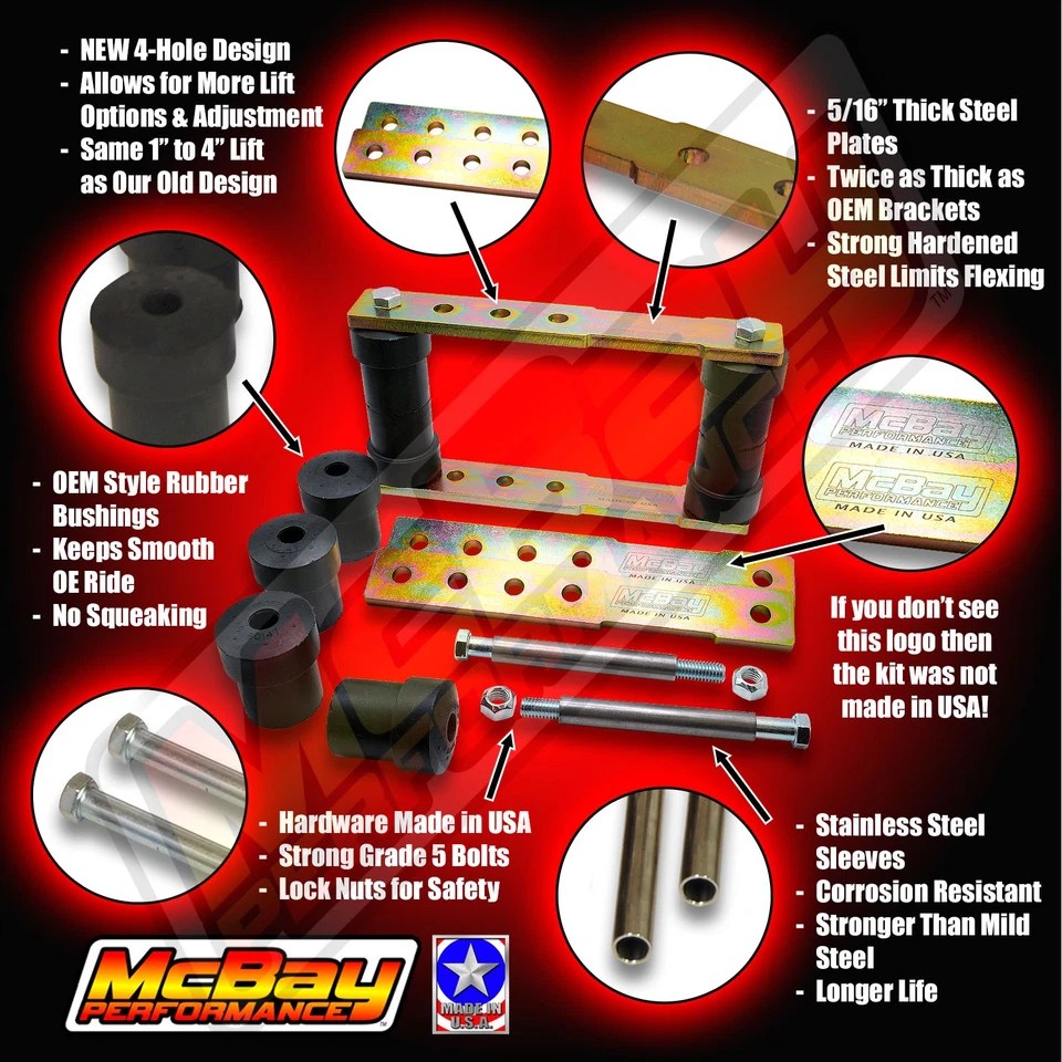 1"-4" Rear Adjustable 4-Position Leaf Spring Shackle Lift Mopar A-Body Made USA - Image 2 of 4