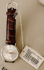 Casio MTP-VT01L-7B2 Men's Creamy Dial Analog Watch Brown Leather Band New