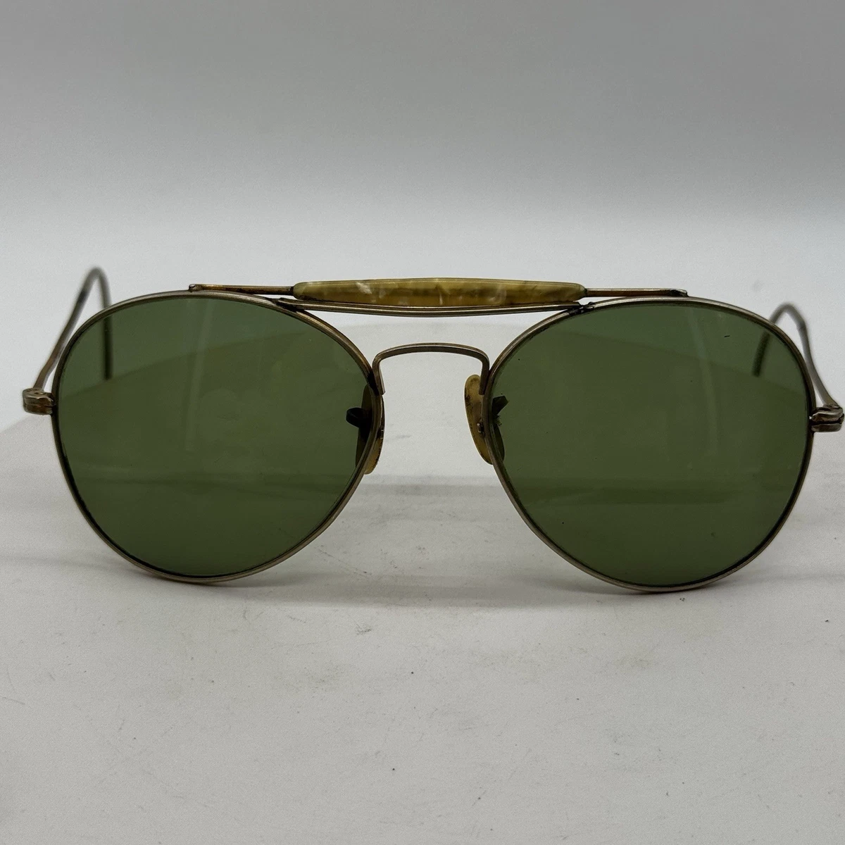 Vintage WWII Era OCULENS AVIATOR Sunglasses With Brow Bar VINTAGE WWII ERA GOLD US AVIATOR SUNGLASSES MADE BY  main image 3