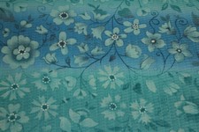 2 Yds Blue Floral Seersucker Fabric