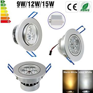 Dimmable 9W 12W 15W LED Recessed Ceiling Downlight Spot Light Lamp Fixture Round