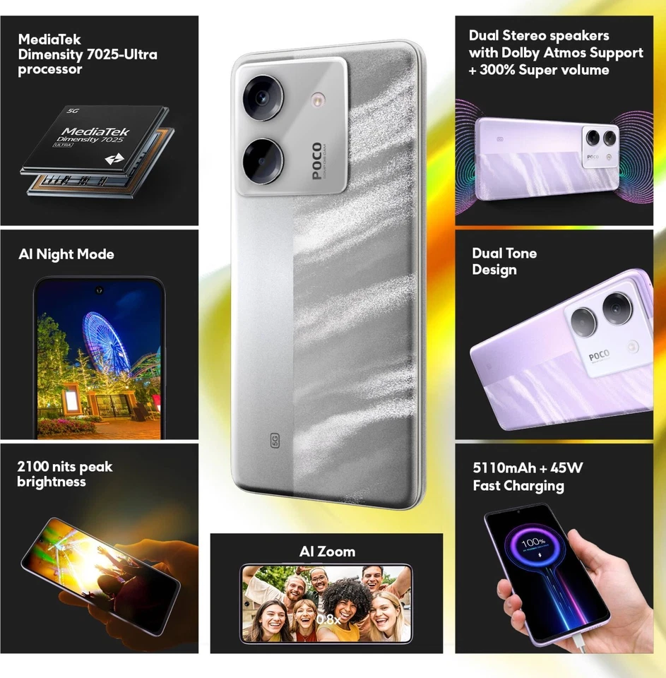 Xiaomi POCO M7 Pro 5G Smartphone 12+512GB 120Hz 6.67' Dimensity7025 Ultra Global - Immagine 4 di 4