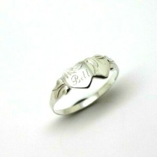 Size M - Solid New Sterling Silver Double Heart Signet Ring  Engraving