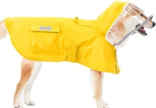 Dog Waterproof Raincoat with Poncho Hoodie High Reflective Adjustable Yellow ...