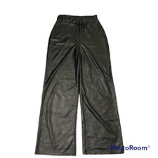 Prettylittlething black faux leather vegan wide leg pants size 8