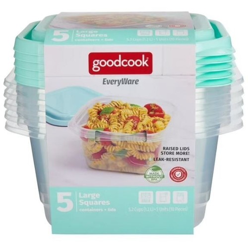 GoodCook 5.2-Cup Square Food Storage Containers with Lids, 5-Pack, select color - Picture 12 of 21